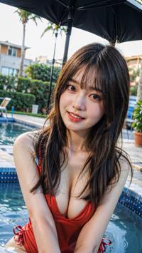 Swimming Pool Fun in Red Swimsuit 赤い水着のプール遊び 빨간 수영복을 입고 즐기는 수영장 놀이 | 4K AI Girl Lookbook 12