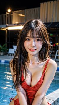 Swimming Pool Fun in Red Swimsuit 赤い水着のプール遊び 빨간 수영복을 입고 즐기는 수영장 놀이 | 4K AI Girl Lookbook 14