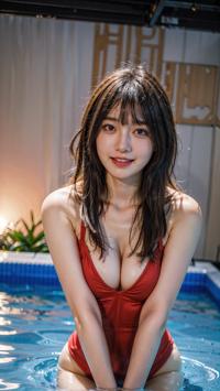 Swimming Pool Fun in Red Swimsuit 赤い水着のプール遊び 빨간 수영복을 입고 즐기는 수영장 놀이 | 4K AI Girl Lookbook 15