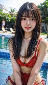 Swimming Pool Fun in Red Swimsuit 赤い水着のプール遊び 빨간 수영복을 입고 즐기는 수영장 놀이 | 4K AI Girl Lookbook 19