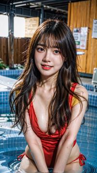 Swimming Pool Fun in Red Swimsuit 赤い水着のプール遊び 빨간 수영복을 입고 즐기는 수영장 놀이 | 4K AI Girl Lookbook 20