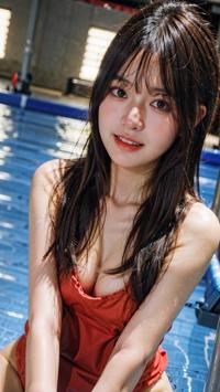 Swimming Pool Fun in Red Swimsuit 赤い水着のプール遊び 빨간 수영복을 입고 즐기는 수영장 놀이 | 4K AI Girl Lookbook 26