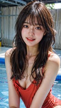 Swimming Pool Fun in Red Swimsuit 赤い水着のプール遊び 빨간 수영복을 입고 즐기는 수영장 놀이 | 4K AI Girl Lookbook 27