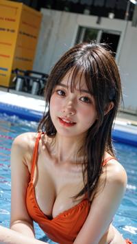Swimming Pool Fun in Red Swimsuit 赤い水着のプール遊び 빨간 수영복을 입고 즐기는 수영장 놀이 | 4K AI Girl Lookbook 29