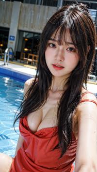 Swimming Pool Fun in Red Swimsuit 赤い水着のプール遊び 빨간 수영복을 입고 즐기는 수영장 놀이 | 4K AI Girl Lookbook 4